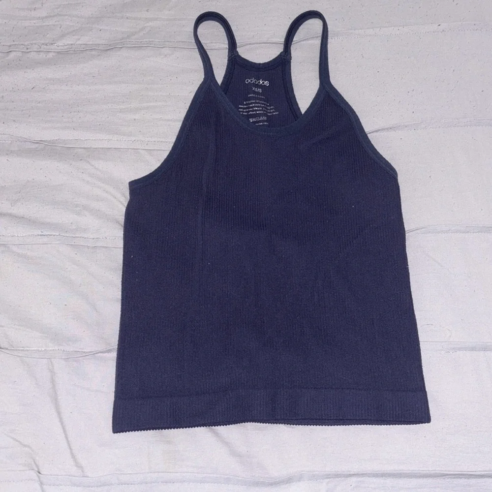 Navy Blue Ribbed Racerback Tank - Picture 2 of 4